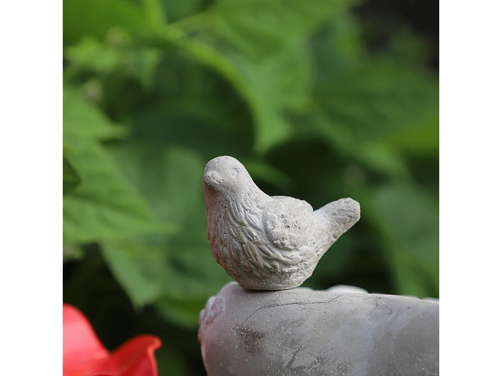 Mangeoire à oiseaux sur pied coeur abreuvoir jardin béton gris 19cm