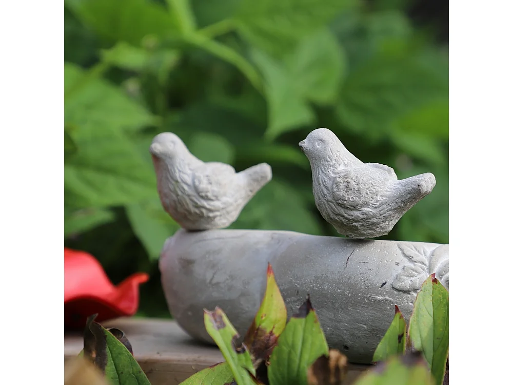 Mangeoire à oiseaux sur pied coeur abreuvoir jardin béton gris 19cm