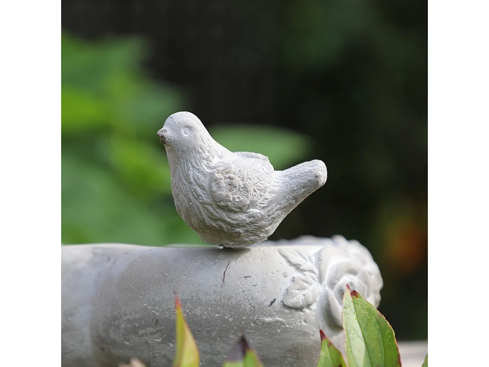 Mangeoire à oiseaux sur pied coeur abreuvoir jardin béton gris 19cm