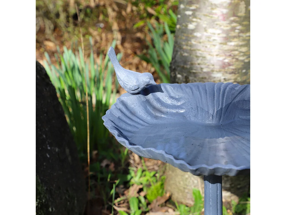 Mangeoire à oiseaux sur pied abreuvoir jardin fonte grise 50cm
