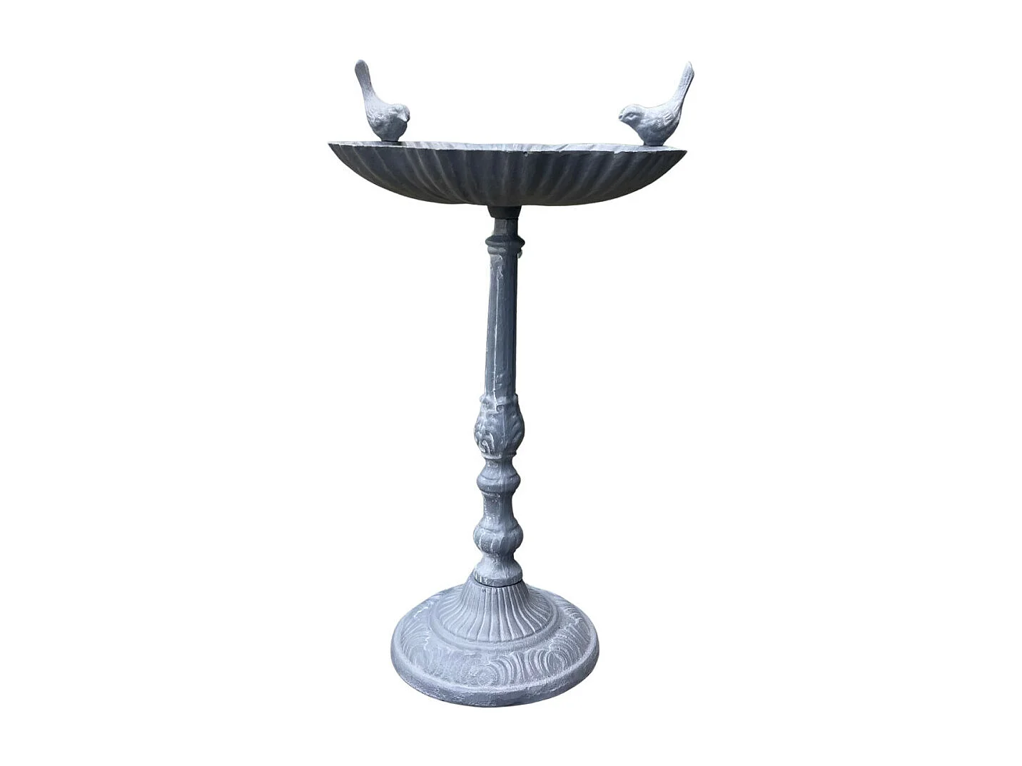 Mangeoire à oiseaux sur pied abreuvoir jardin fonte grise 50cm