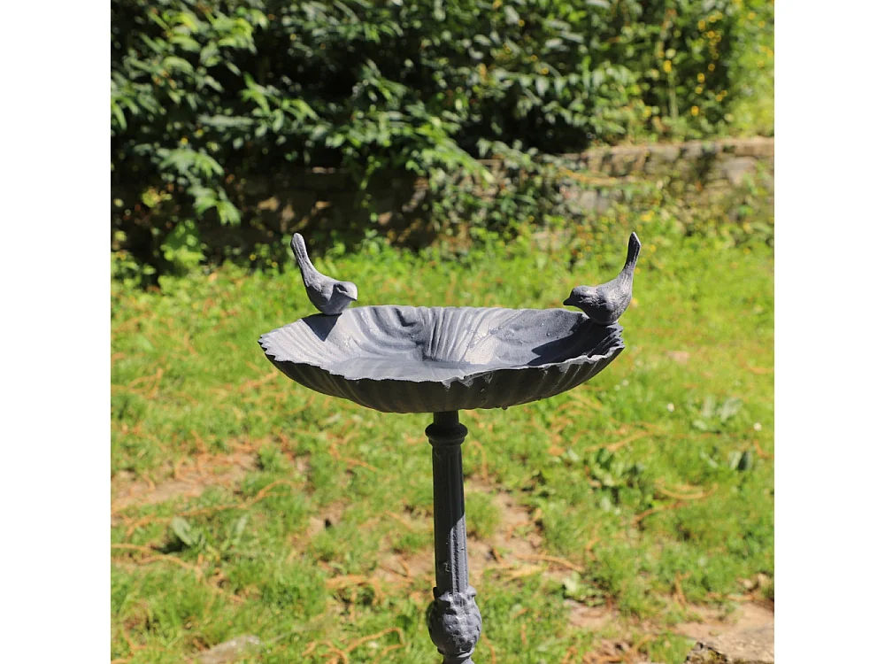 Mangeoire à oiseaux sur pied abreuvoir jardin fonte grise 50cm