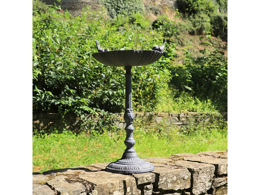 Mangeoire à oiseaux sur pied abreuvoir jardin fonte grise 50cm