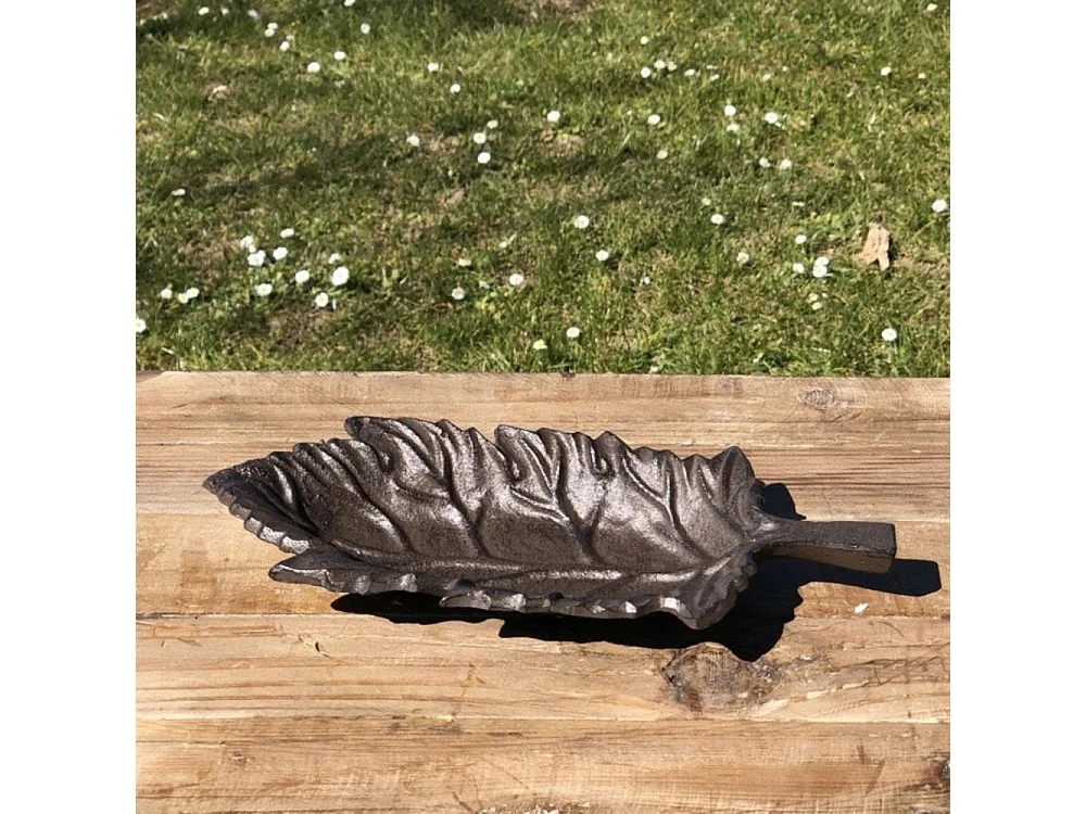 Mangeoire à oiseaux abreuvoir jardin feuille en fonte marron 26cm