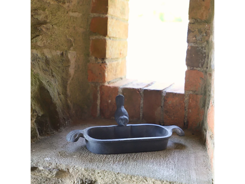 Mangeoire à oiseaux abreuvoir jardin fonte grise 26cm