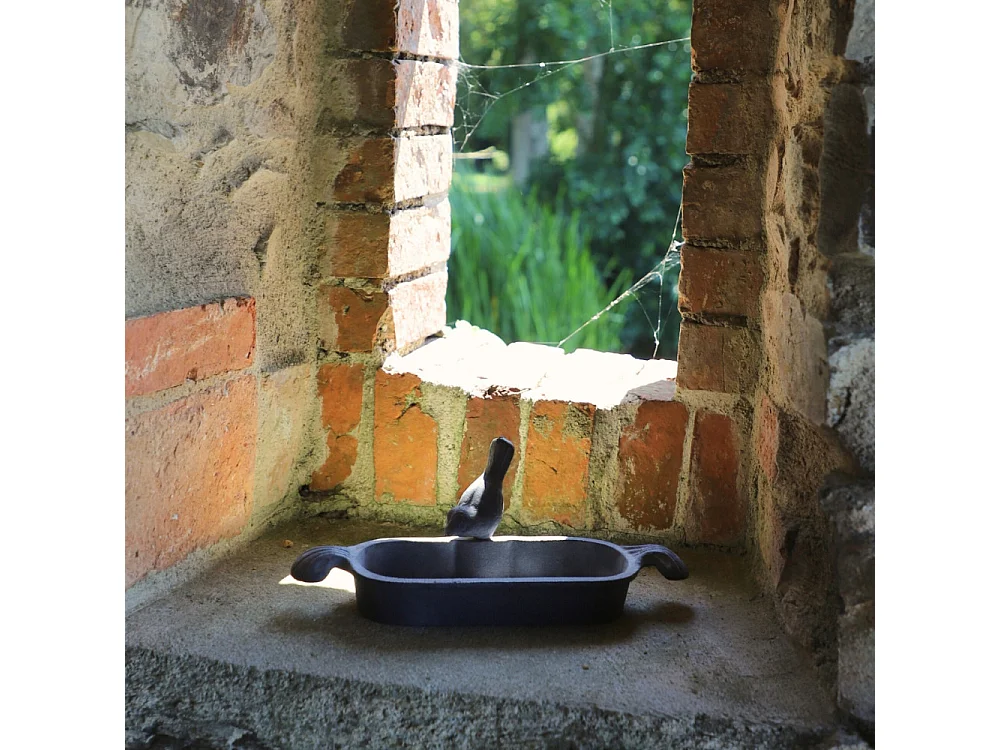 Mangeoire à oiseaux abreuvoir jardin fonte grise 26cm