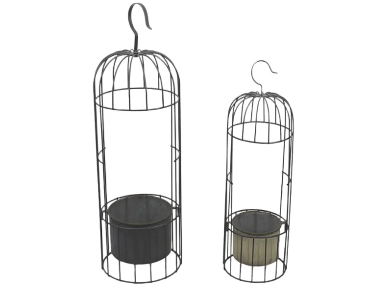 ~ Set de 2 cages en métal gris Ht.53-68 cm