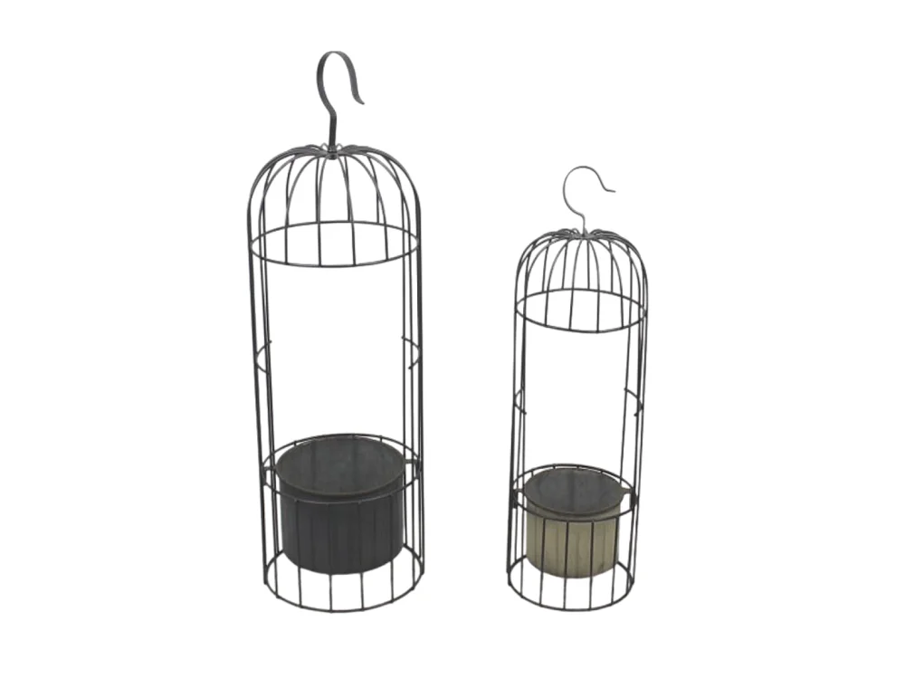 ~ Set de 2 cages en métal gris Ht.53-68 cm