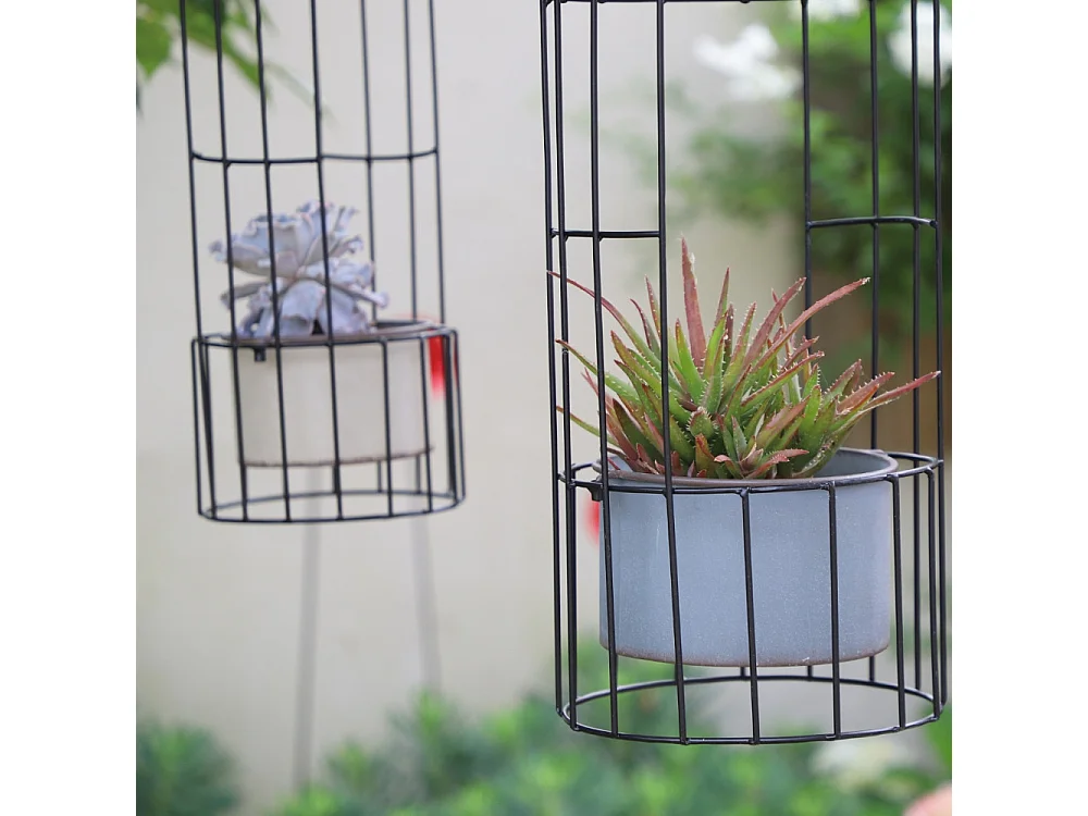 ~ Set de 2 cages en métal gris Ht.53-68 cm
