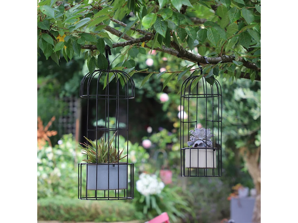 ~ Set de 2 cages en métal gris Ht.53-68 cm
