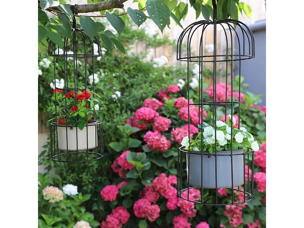 ~ Set de 2 cages en métal gris Ht.53-68 cm