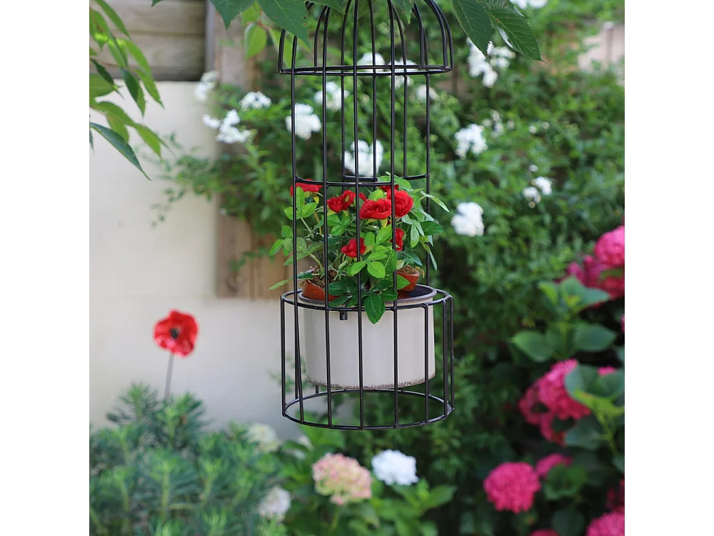 ~ Set de 2 cages en métal gris Ht.53-68 cm