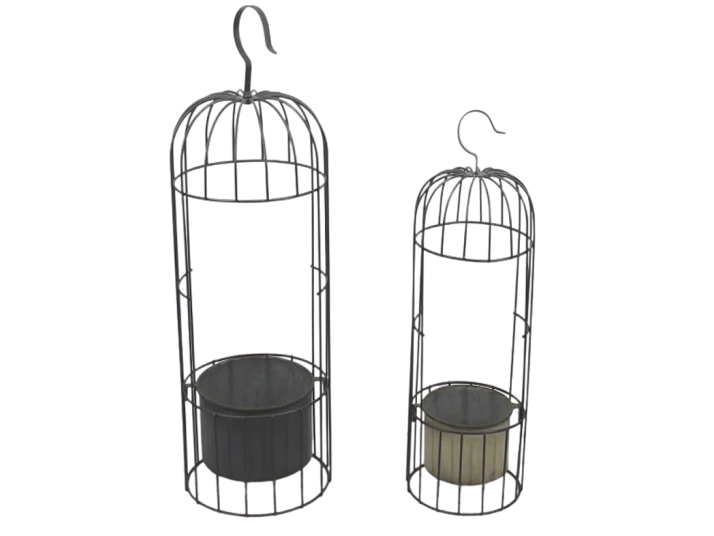 ~ Set de 2 cages en métal gris Ht.53-68 cm