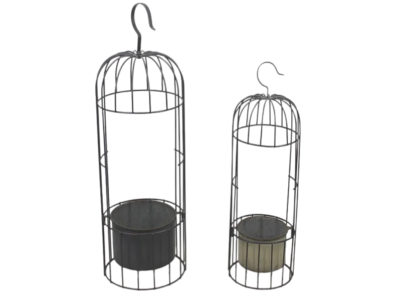 ~ Set de 2 cages en métal gris Ht.53-68 cm