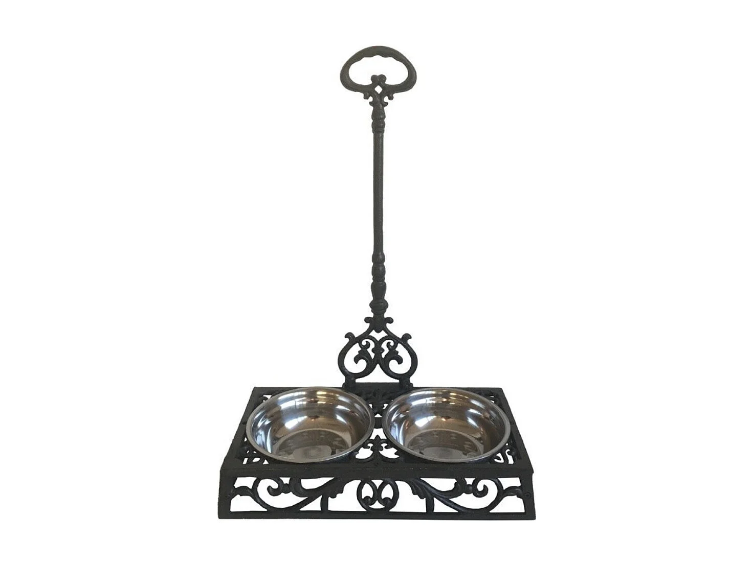 Double gamelle en fonte marron et métal gris 41 x 20 x 8 cm