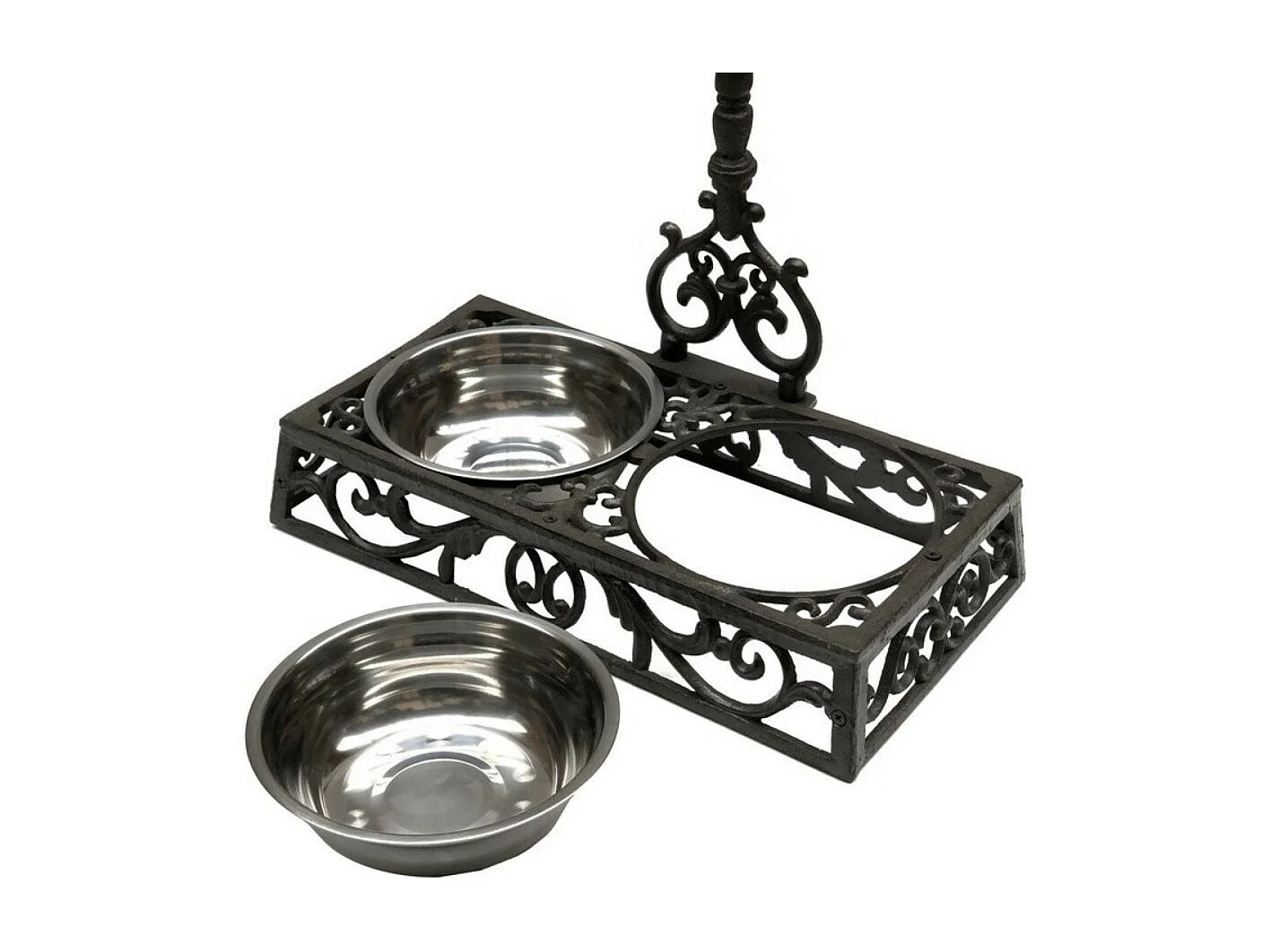 Double gamelle en fonte marron et métal gris 41 x 20 x 8 cm