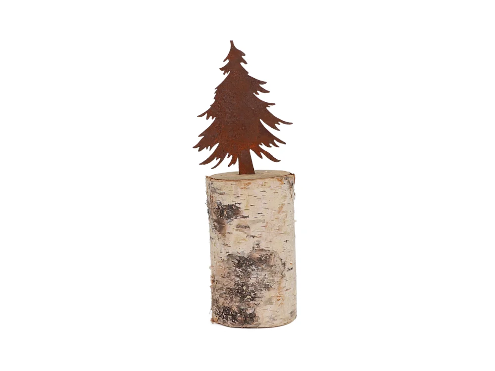 Sapin de Noël décoration métal rouillé bois marron 8 x 28 cm