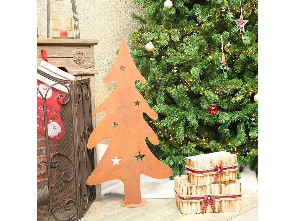 Sapin de Noël décoratif jardin extérieur métal rouillé marron 100cm