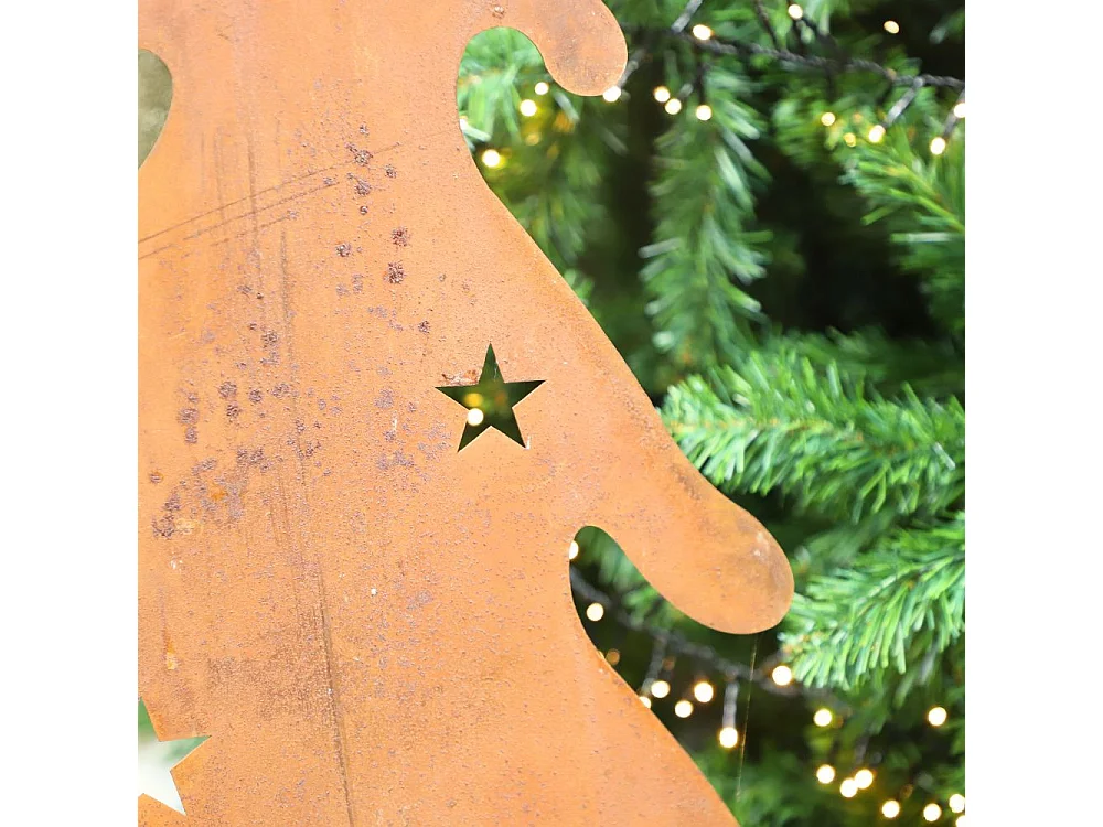 Sapin de Noël décoratif jardin extérieur métal rouillé marron 100cm