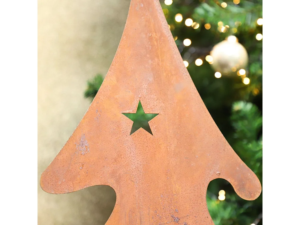 Sapin de Noël décoratif jardin extérieur métal rouillé marron 100cm
