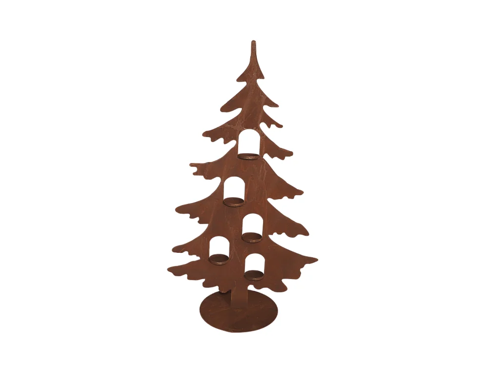 Sapin de Noël décoratif bougeoir 5 bougies métal rouillé marron 80cm