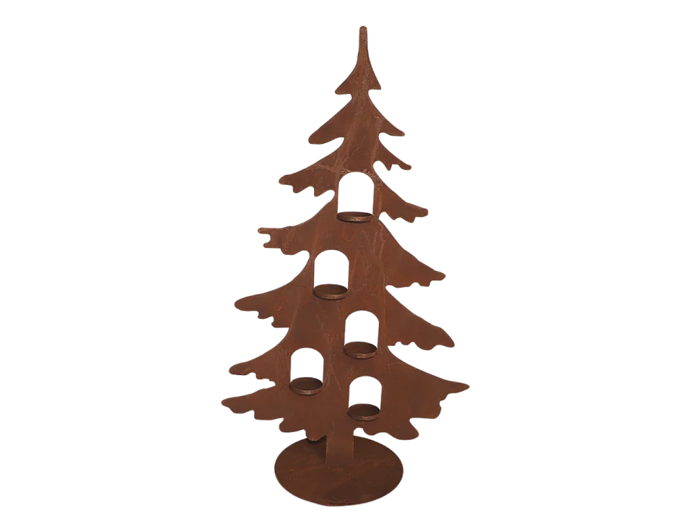 Sapin de Noël décoratif bougeoir 5 bougies métal rouillé marron 80cm