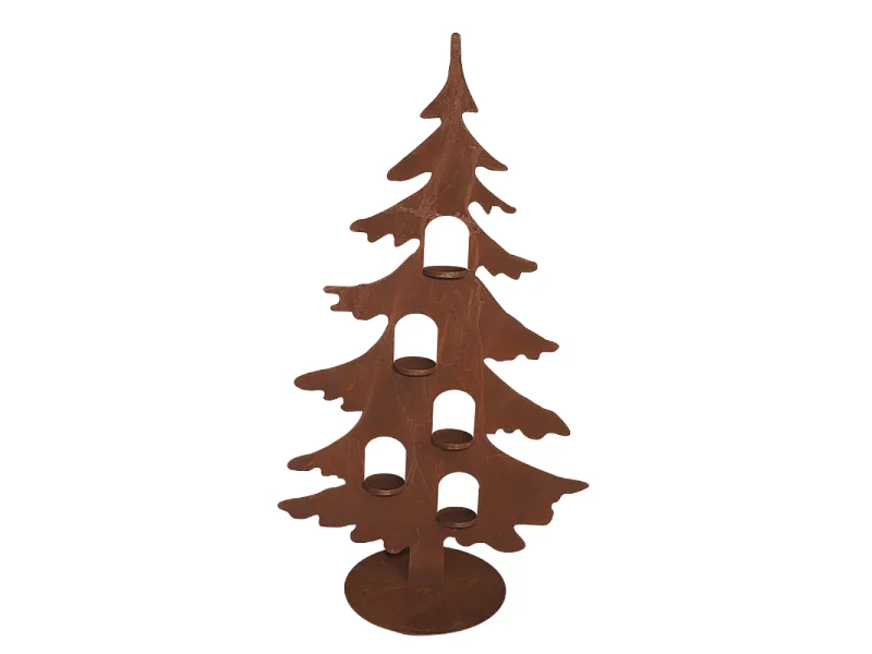 Sapin de Noël décoratif bougeoir 5 bougies métal rouillé marron 80cm