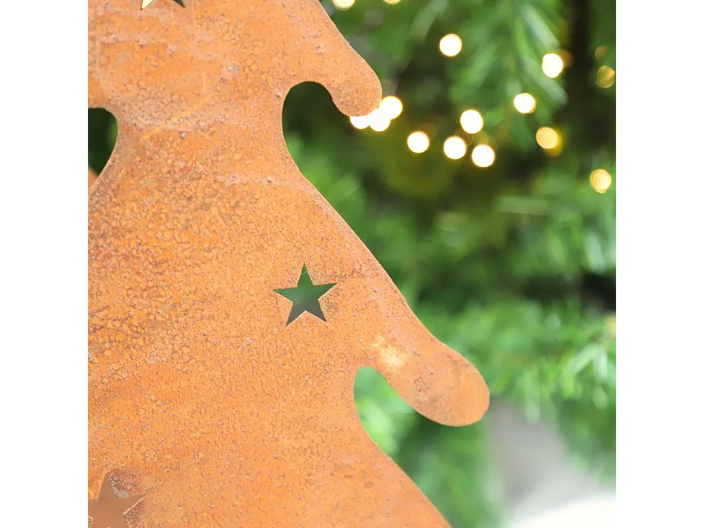 Sapin de Noël décoratif jardin extérieur métal rouillé marron 31x60cm