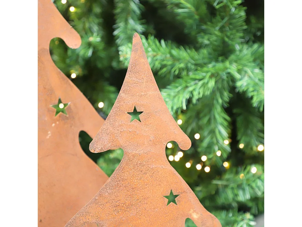 Sapin de Noël décoratif jardin extérieur métal rouillé marron 31x60cm