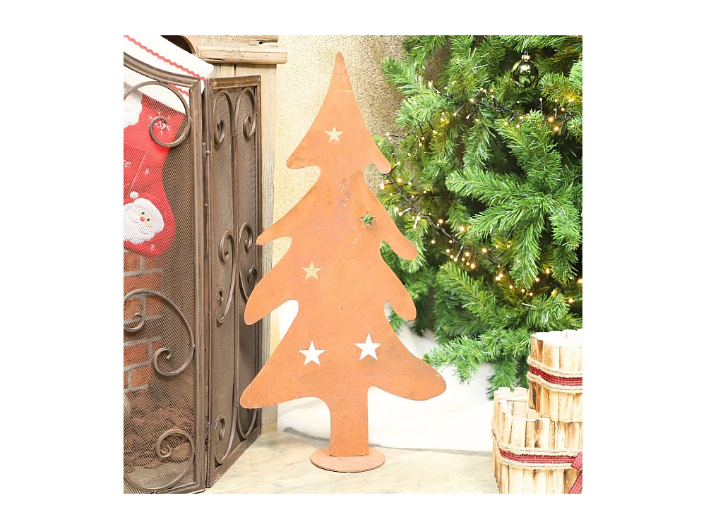 Sapin de Noël décoratif jardin extérieur métal rouillé 41x80cm