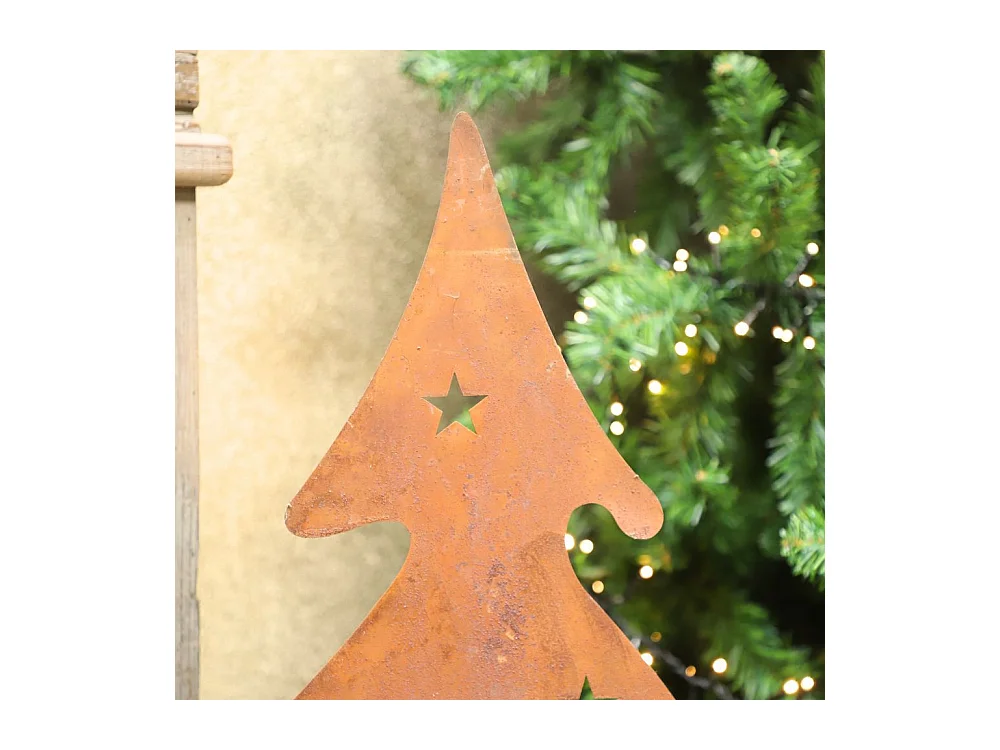 Sapin de Noël décoratif jardin extérieur métal rouillé 41x80cm