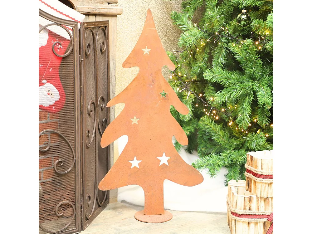 Sapin de Noël décoratif jardin extérieur métal rouillé 41x80cm