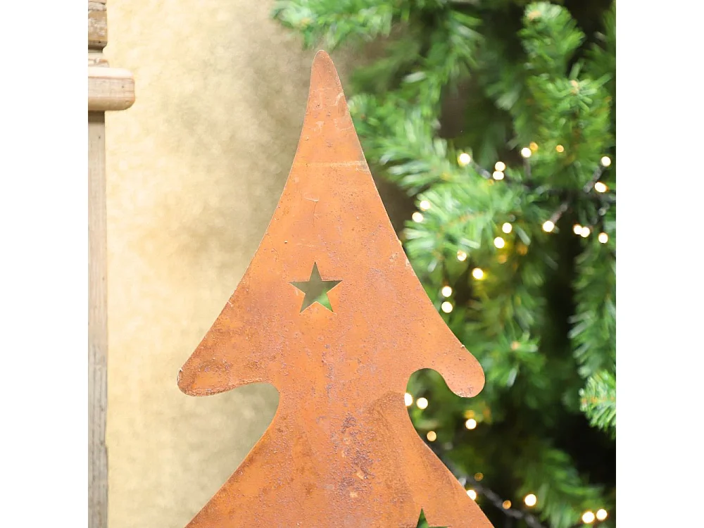 Sapin de Noël décoratif jardin extérieur métal rouillé 41x80cm