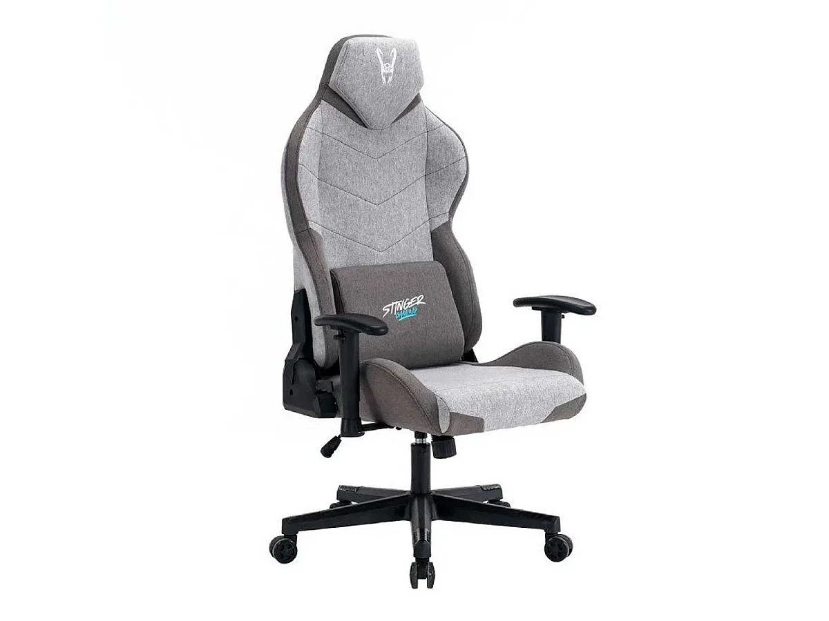 Silla gaming Stinger Station Titan Woxter inclinable cojín lumbar gris claro