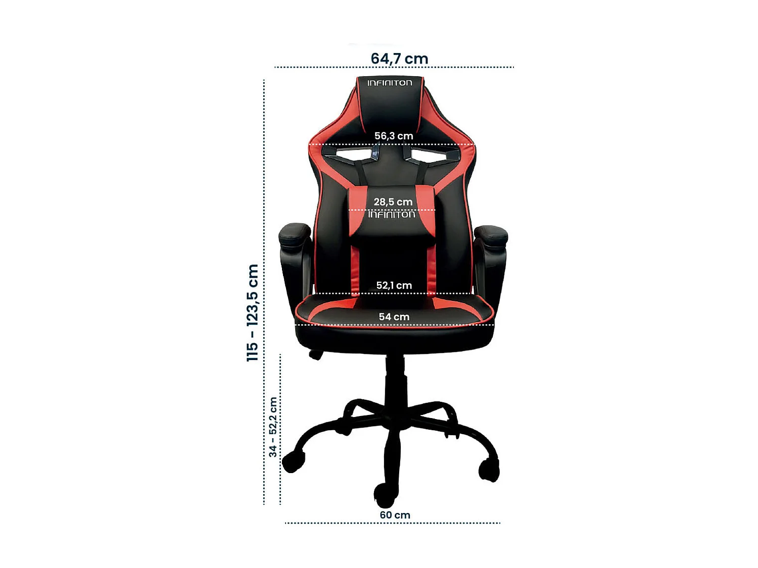 Silla gaming Infiniton GSEAT-TS respaldo reclinable 120kg rojo 115-123,5x64,7x34-52,2 cm