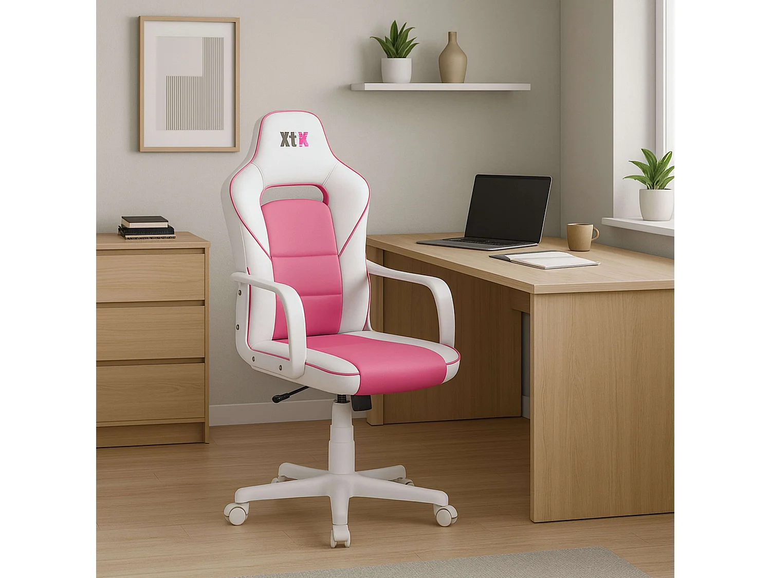 Chaise de jeu Vanellope blanche/rose style gaming