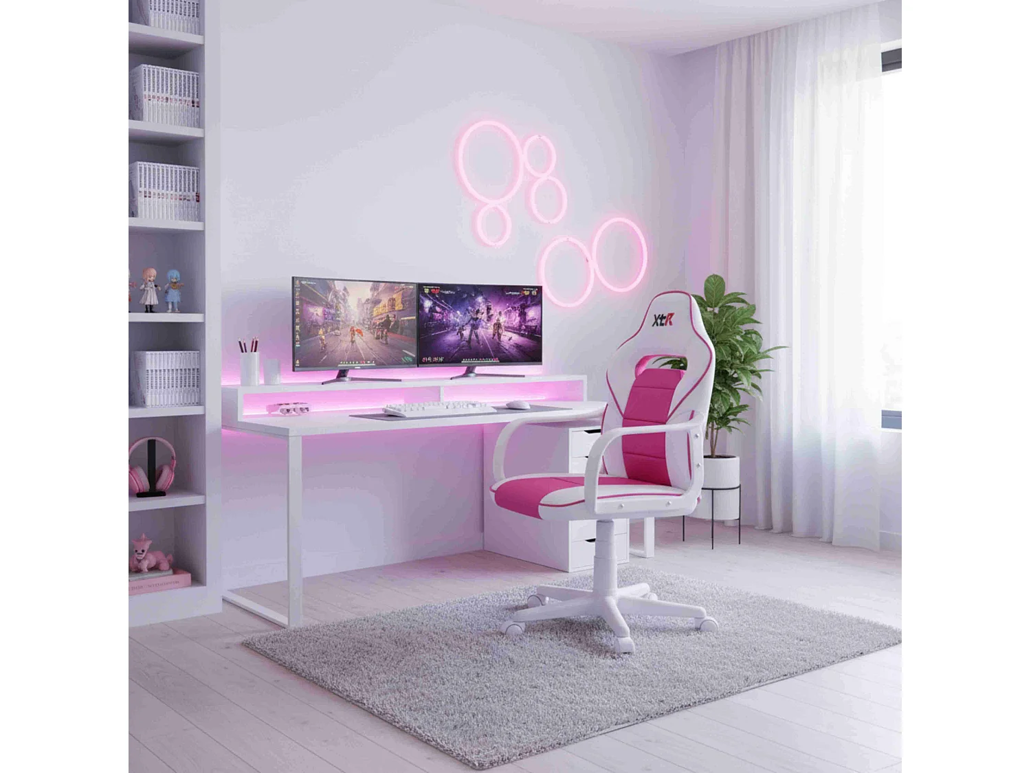 Silla gaming XTR Junior altura regulable símil piel blanco/rosa 98-108x60x60 cm Adec