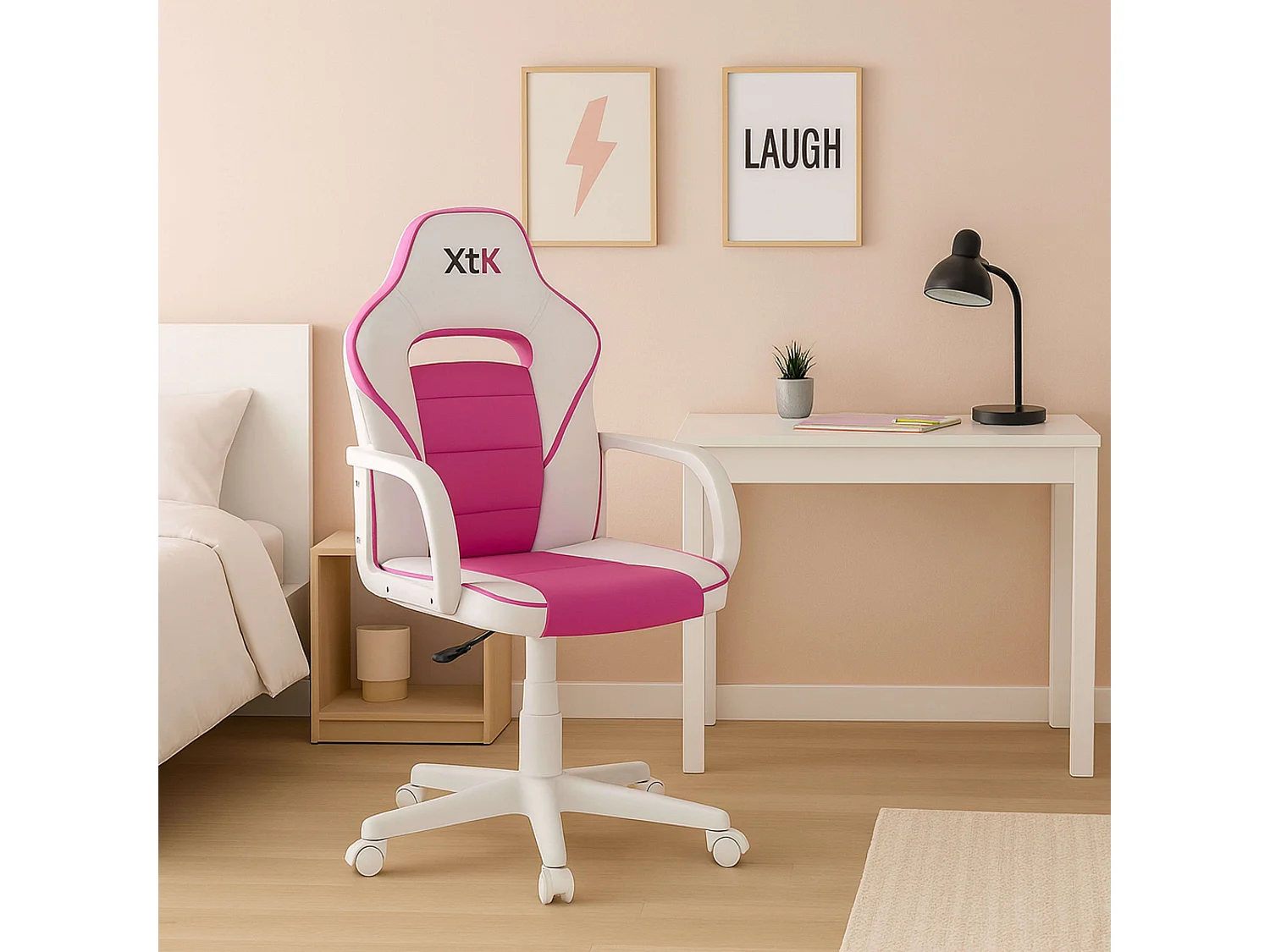 Silla gaming XTR Junior altura regulable símil piel blanco/rosa 98-108x60x60 cm Adec