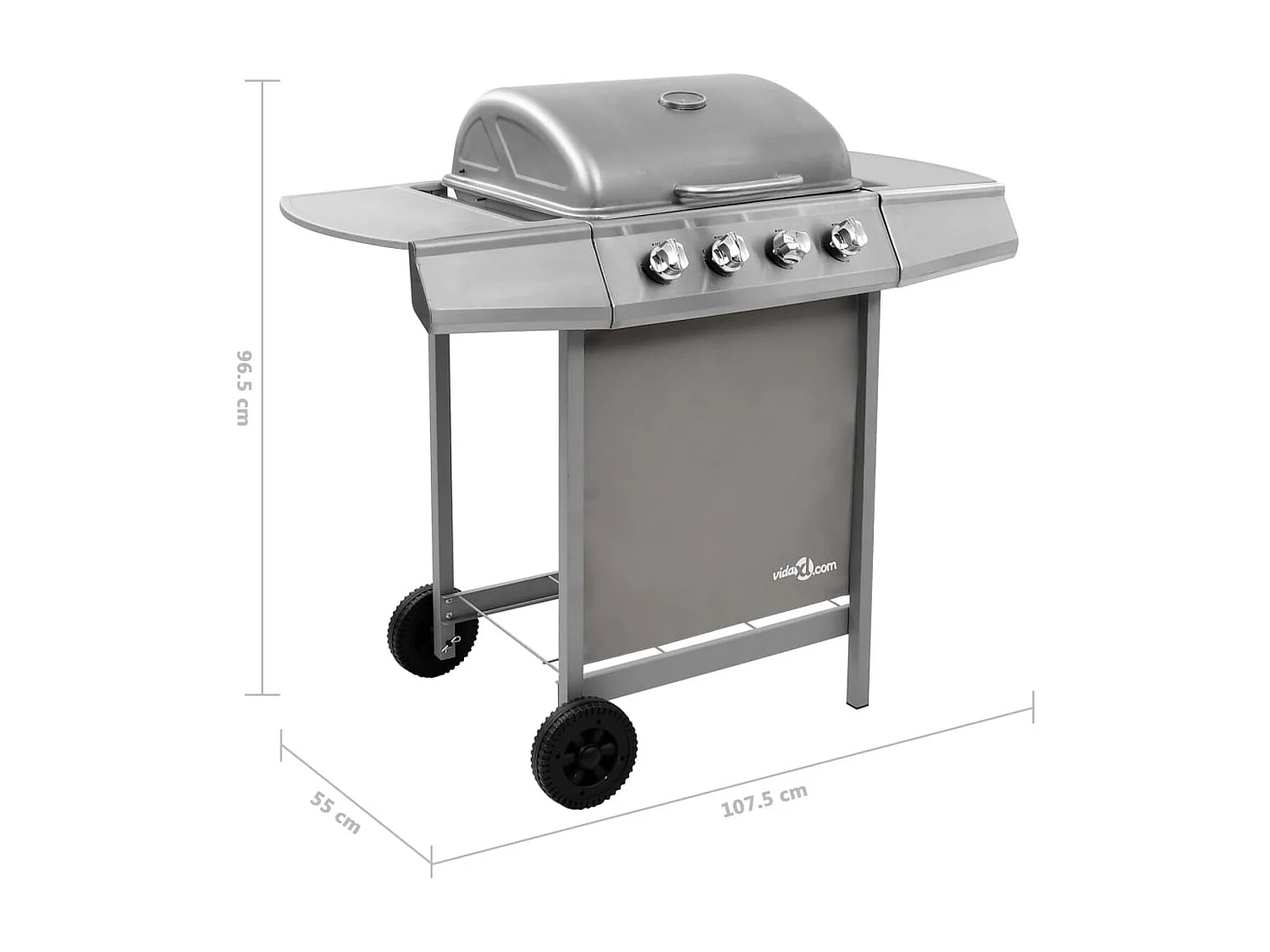Barbacoa de gas VidaXL 8000W 4 fogones con tapa protectora plata