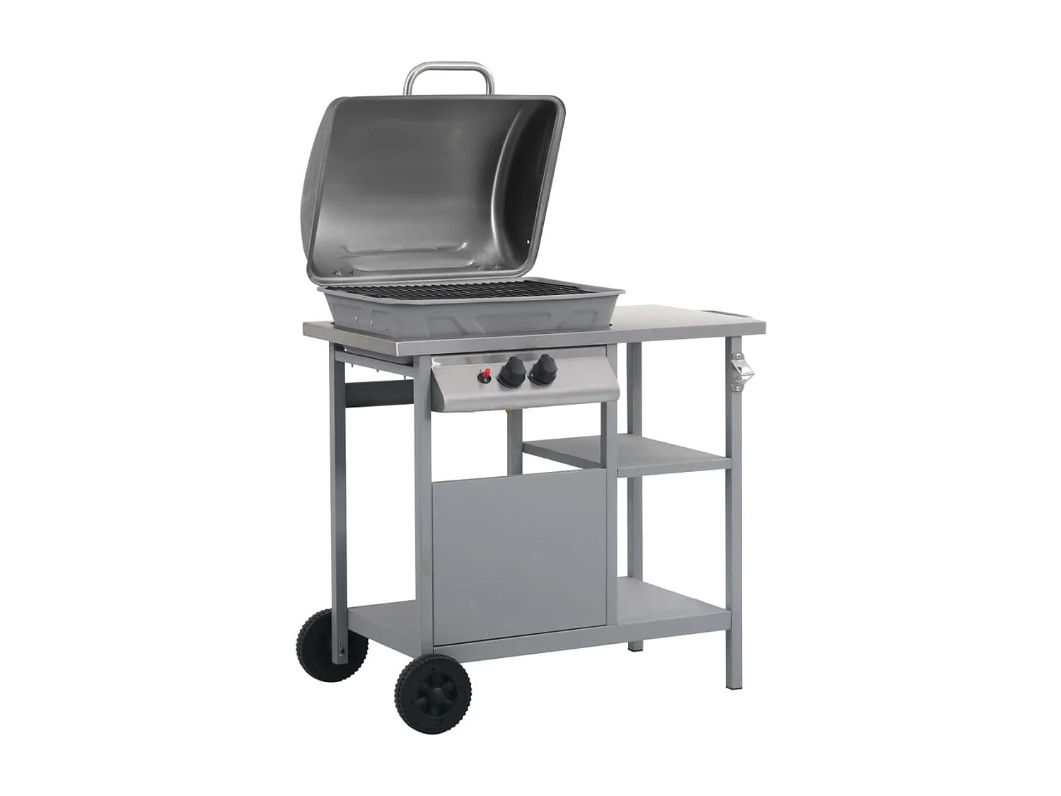 Barbacoa de gas VidaXL 5500W 2 fogones con tapa y 3 estantes plata