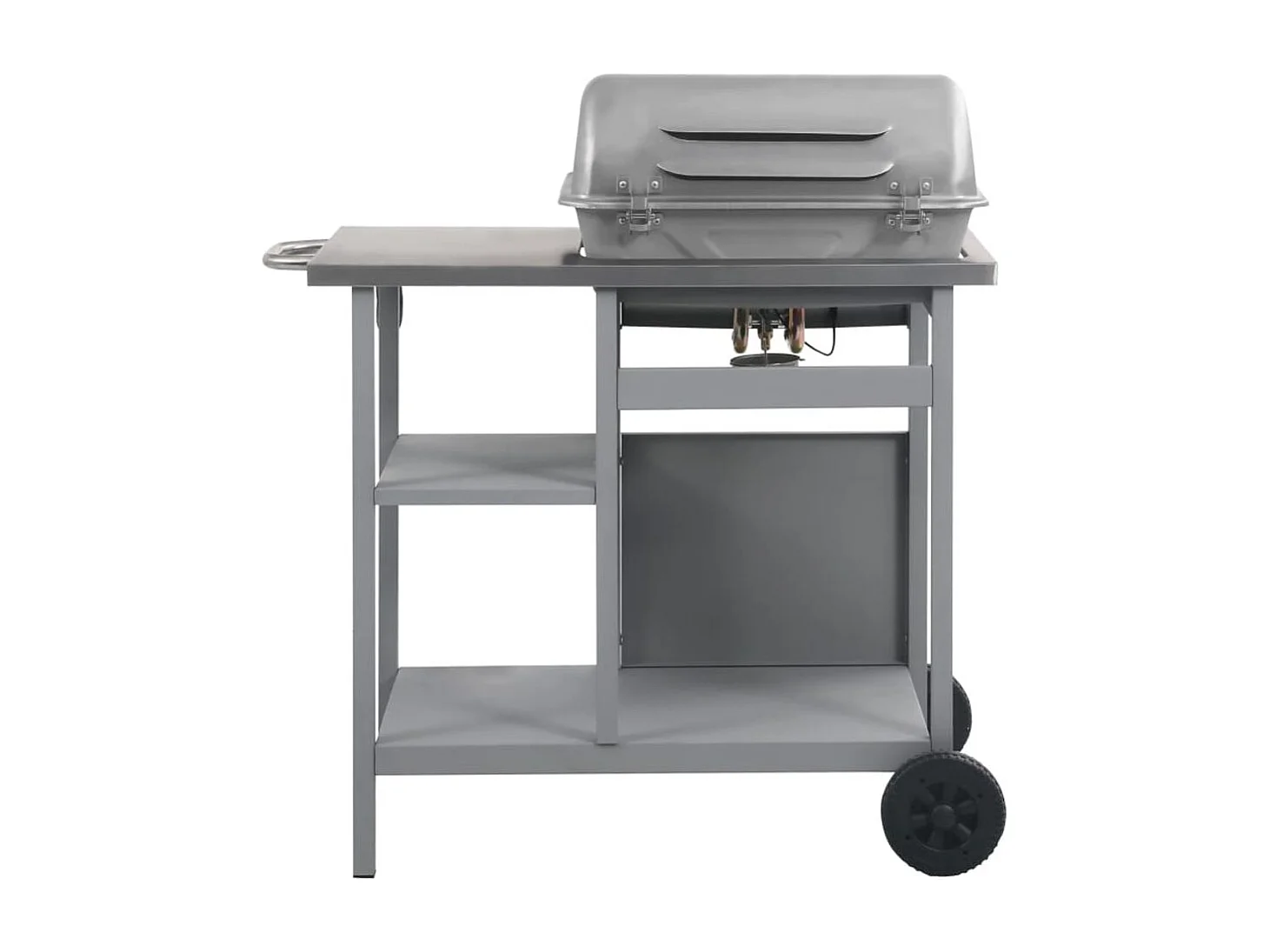 Barbacoa de gas VidaXL 5500W 2 fogones con tapa y 3 estantes plata