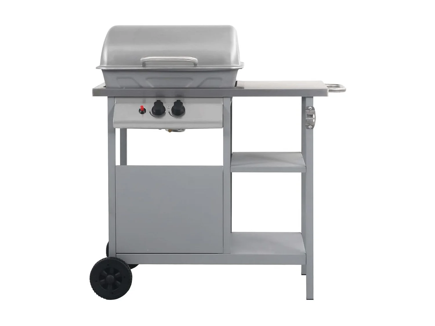 Barbacoa de gas VidaXL 5500W 2 fogones con tapa y 3 estantes plata