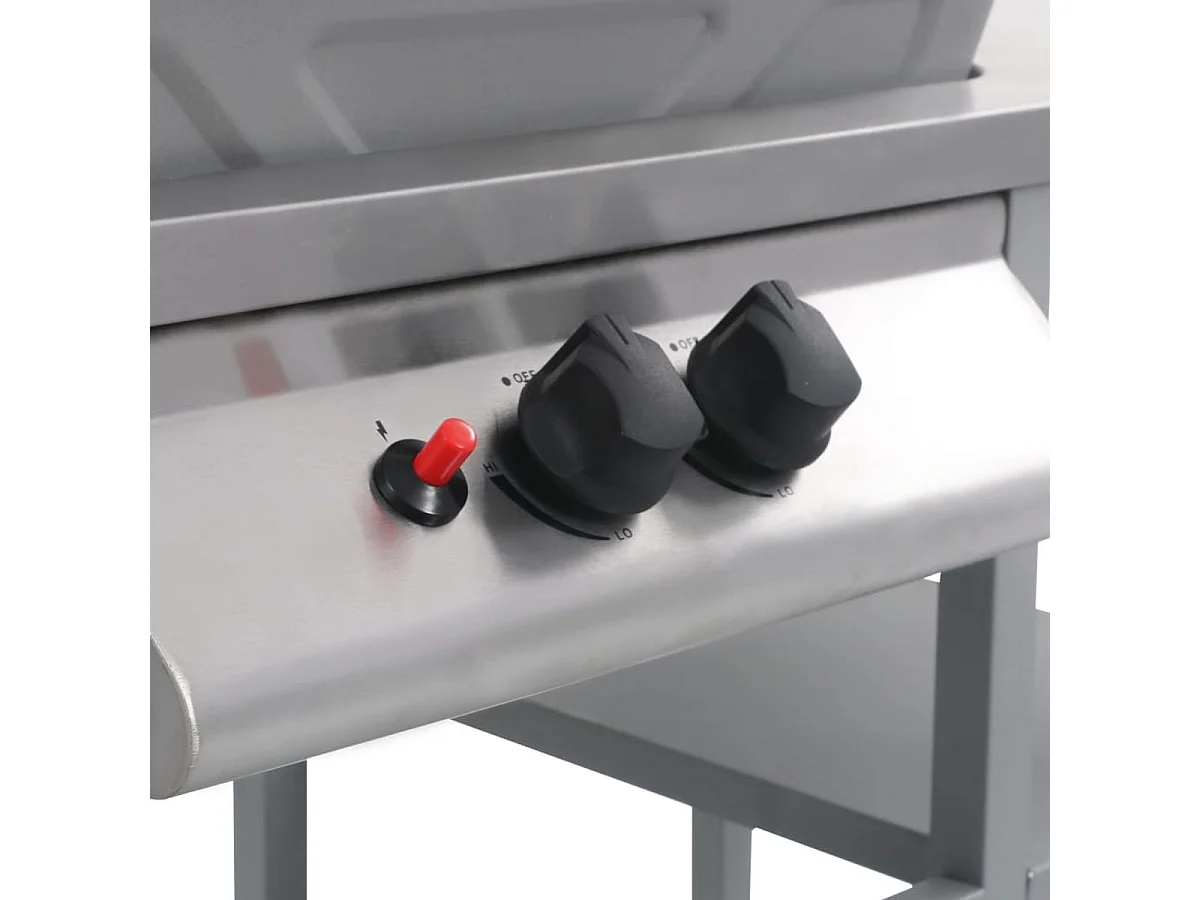 Barbacoa de gas VidaXL 5500W 2 fogones con tapa y 3 estantes plata