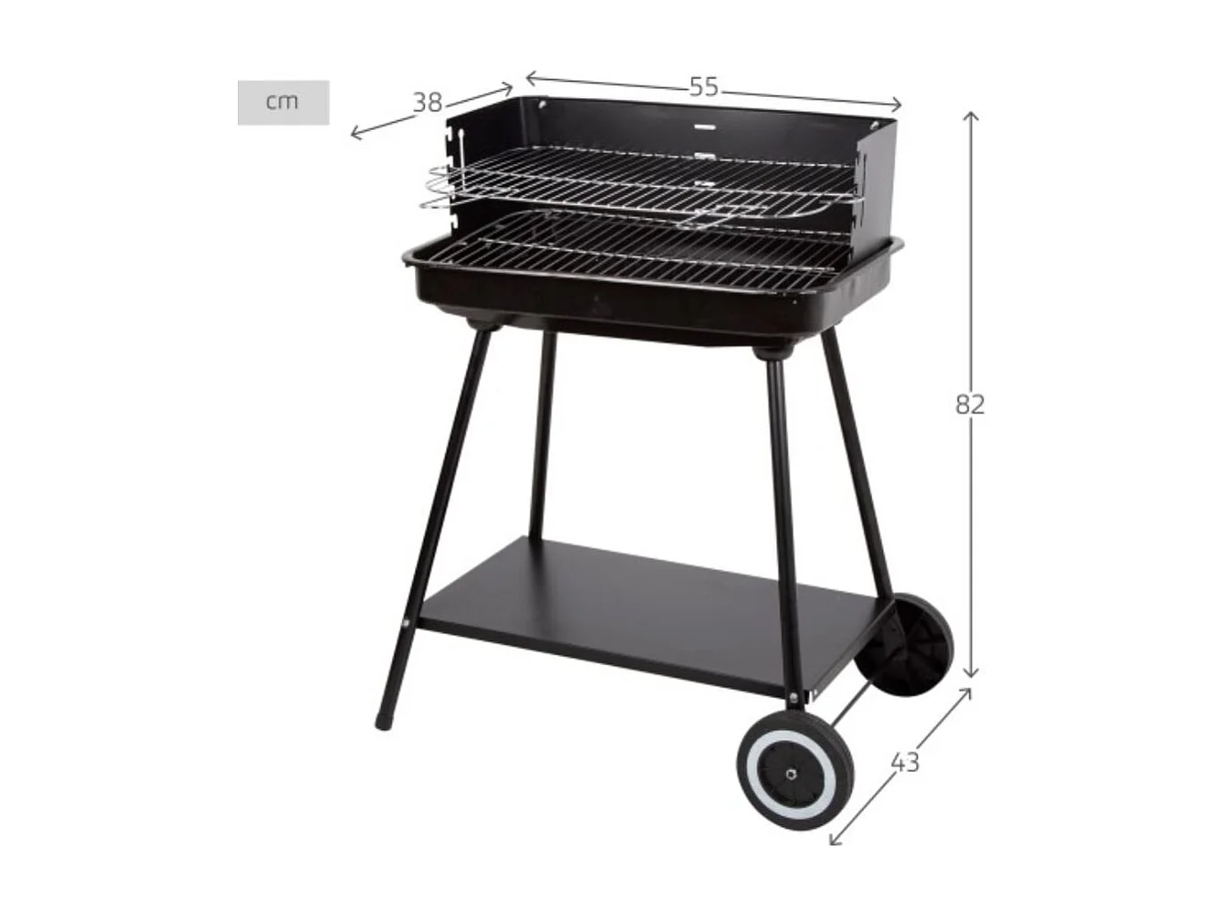 Barbacoa de carbón altura regulable con ruedas negro 82x55x43 cm