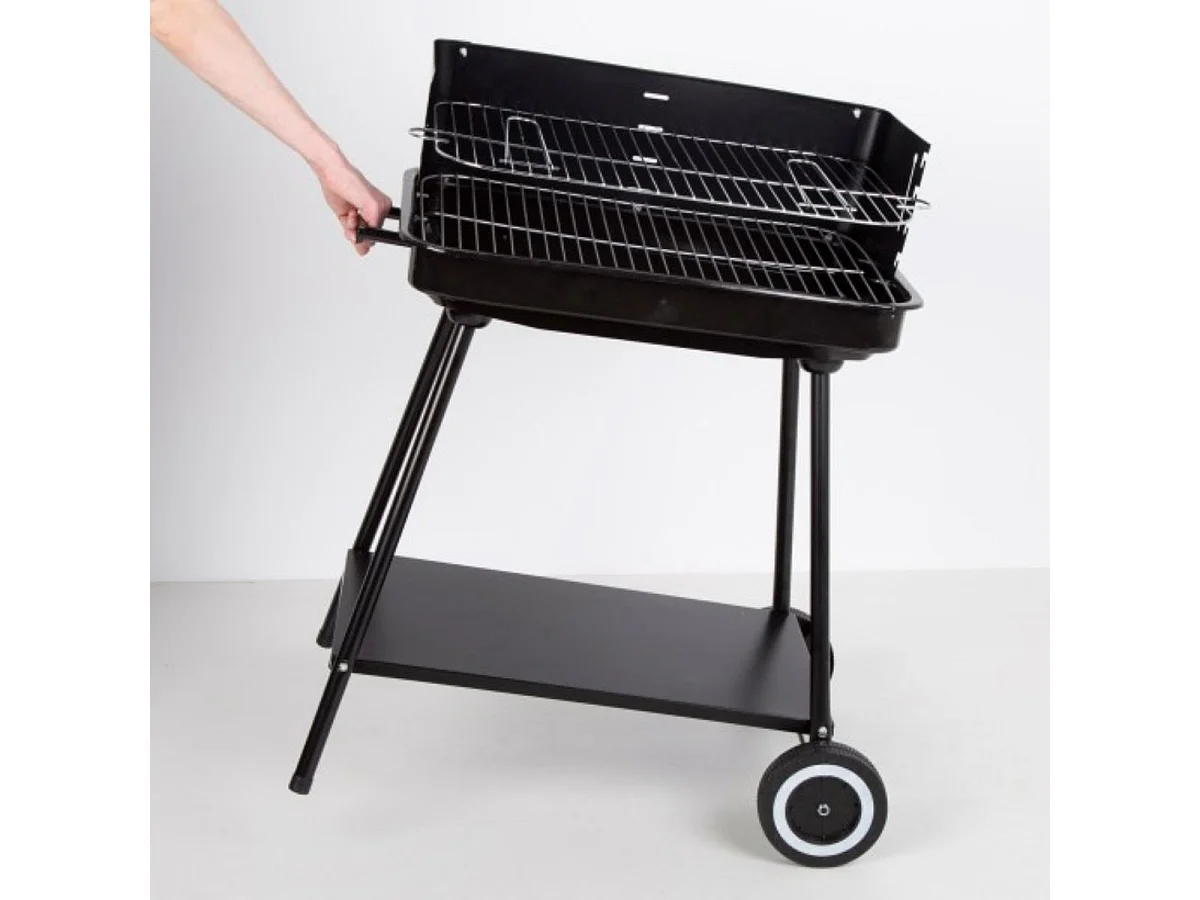 Barbacoa de carbón altura regulable con ruedas negro 82x55x43 cm