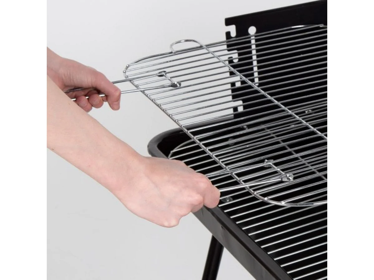 Barbacoa de carbón altura regulable con ruedas negro 82x55x43 cm