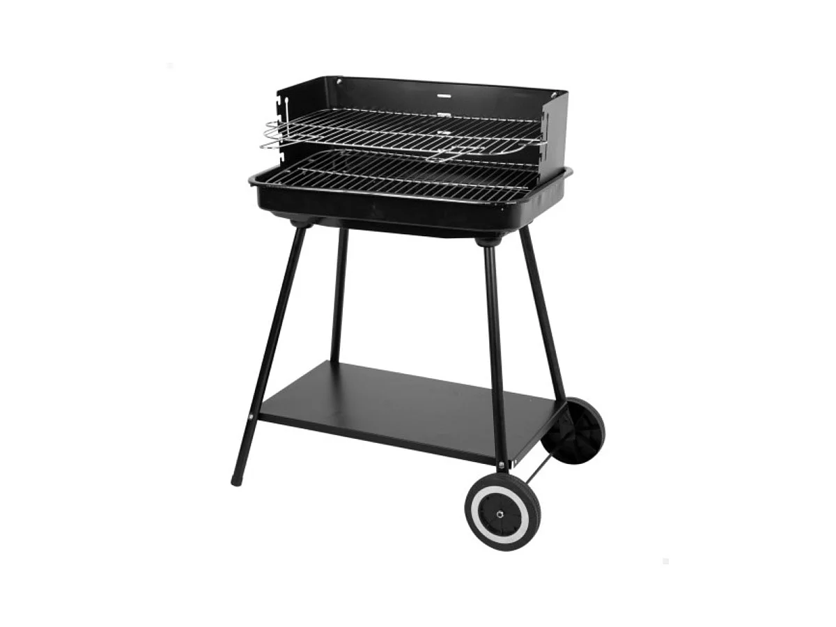 Barbacoa de carbón altura regulable con ruedas negro 82x55x43 cm