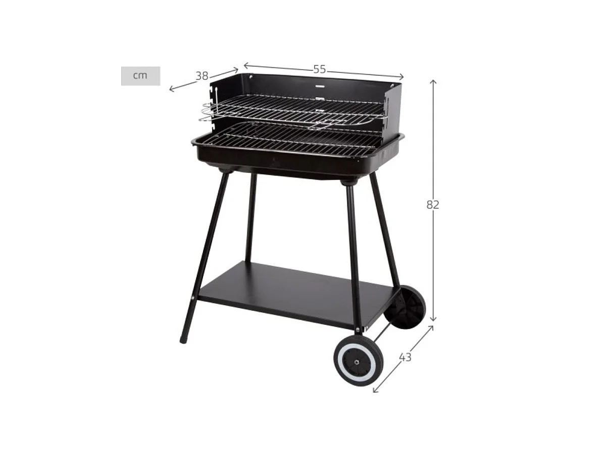 Barbacoa de carbón altura regulable con ruedas negro 82x55x43 cm