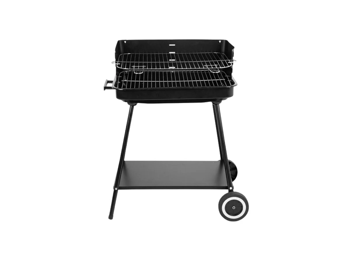 Barbacoa de carbón altura regulable con ruedas negro 82x55x43 cm