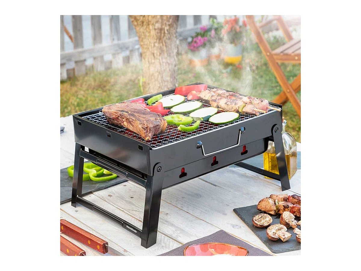 Barbacoa de carbón BearBQ Innovagoods plegable y portátil 20x41x28 cm